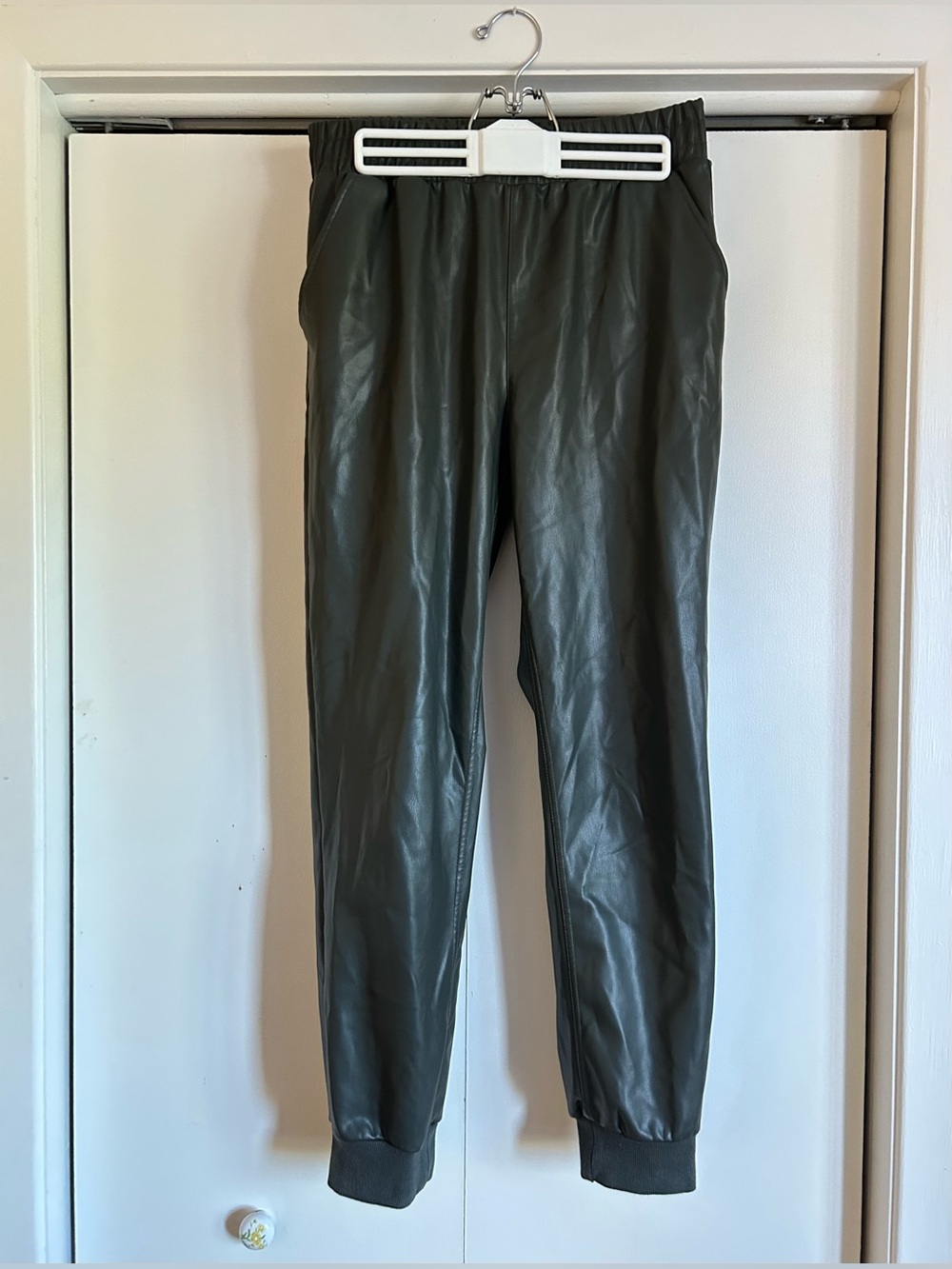 Zara Olive Green Faux Leather Jogger Pants